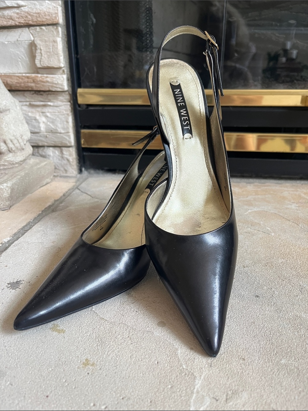 Nine West Black Pointed-Toe Slingback Heels - Picture 1 of 6